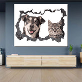 Painting by Numbers Art 3D Dog and Cat Peeking Out of The Wall